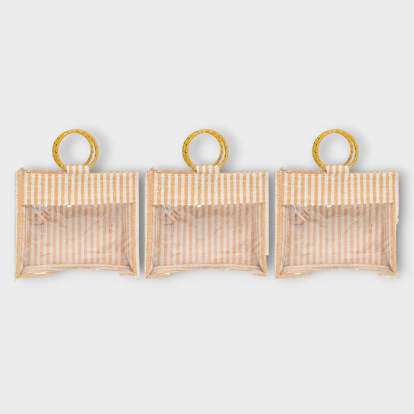 Striped Jute Gift Bag with Transparent Window – Eco-Friendly Reusable Tote (12×10×5 inch)