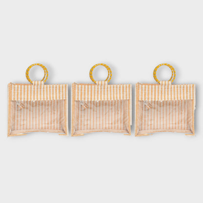 Striped Jute Gift Bag with Transparent Window – Eco-Friendly Reusable Tote (12×10×5 inch)