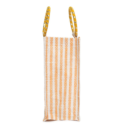 Striped Jute Gift Bag with Transparent Window – Eco-Friendly Reusable Tote (12×10×5 inch)