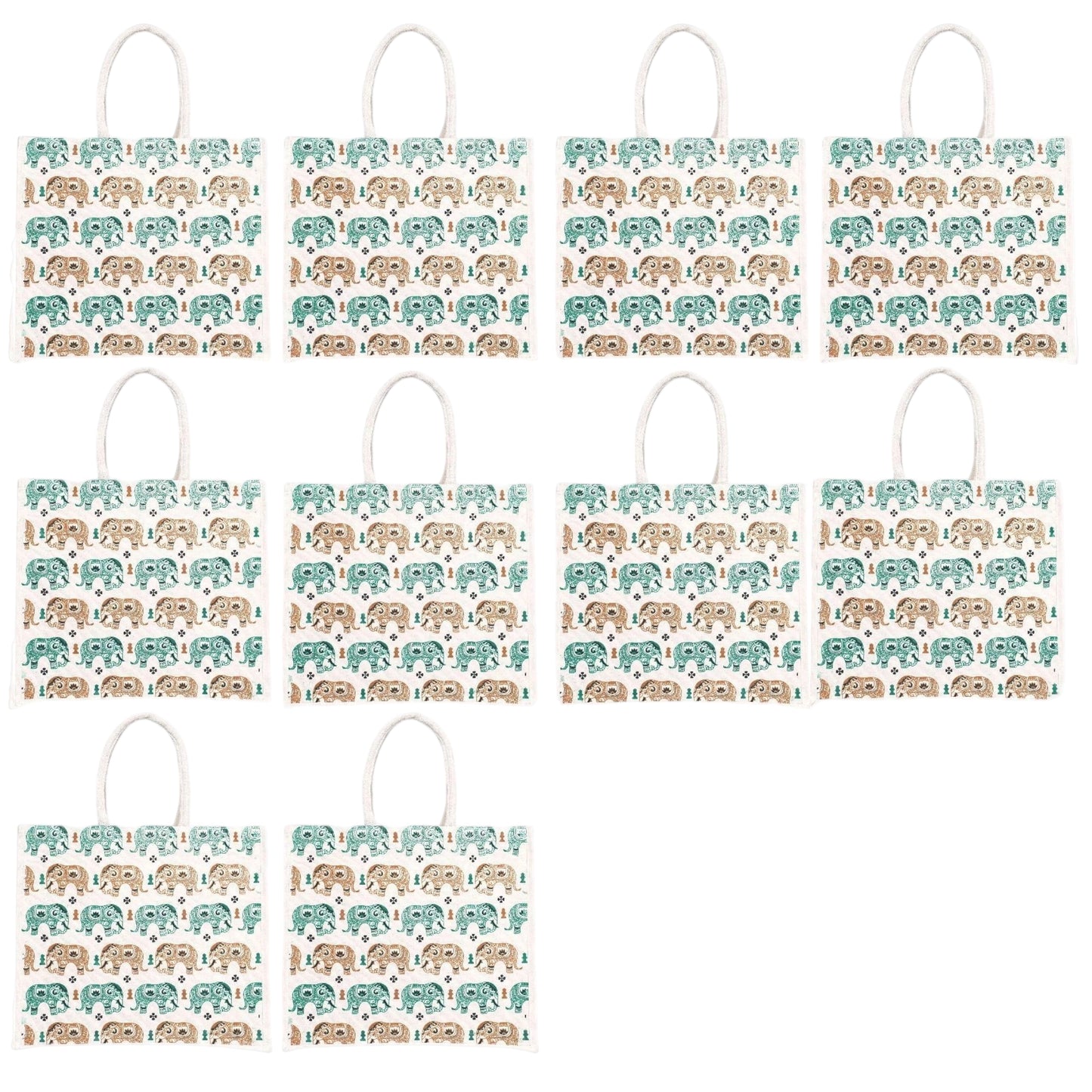 Elephant Print Canvas Tote Bag – Handmade Ethnic Eco-Friendly Shopping Bag (16×14×5 inch)