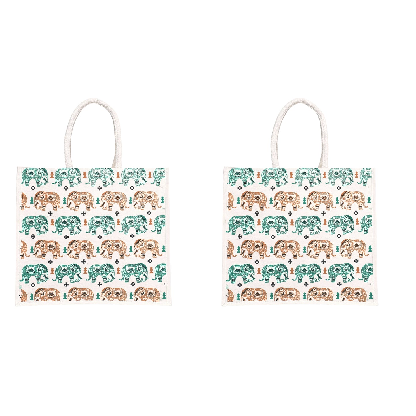 Elephant Print Canvas Tote Bag – Handmade Ethnic Eco-Friendly Shopping Bag (16×14×5 inch)