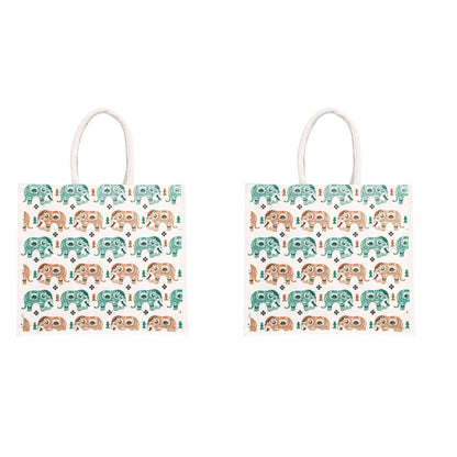Elephant Print Canvas Tote Bag – Handmade Ethnic Eco-Friendly Shopping Bag (16×14×5 inch)