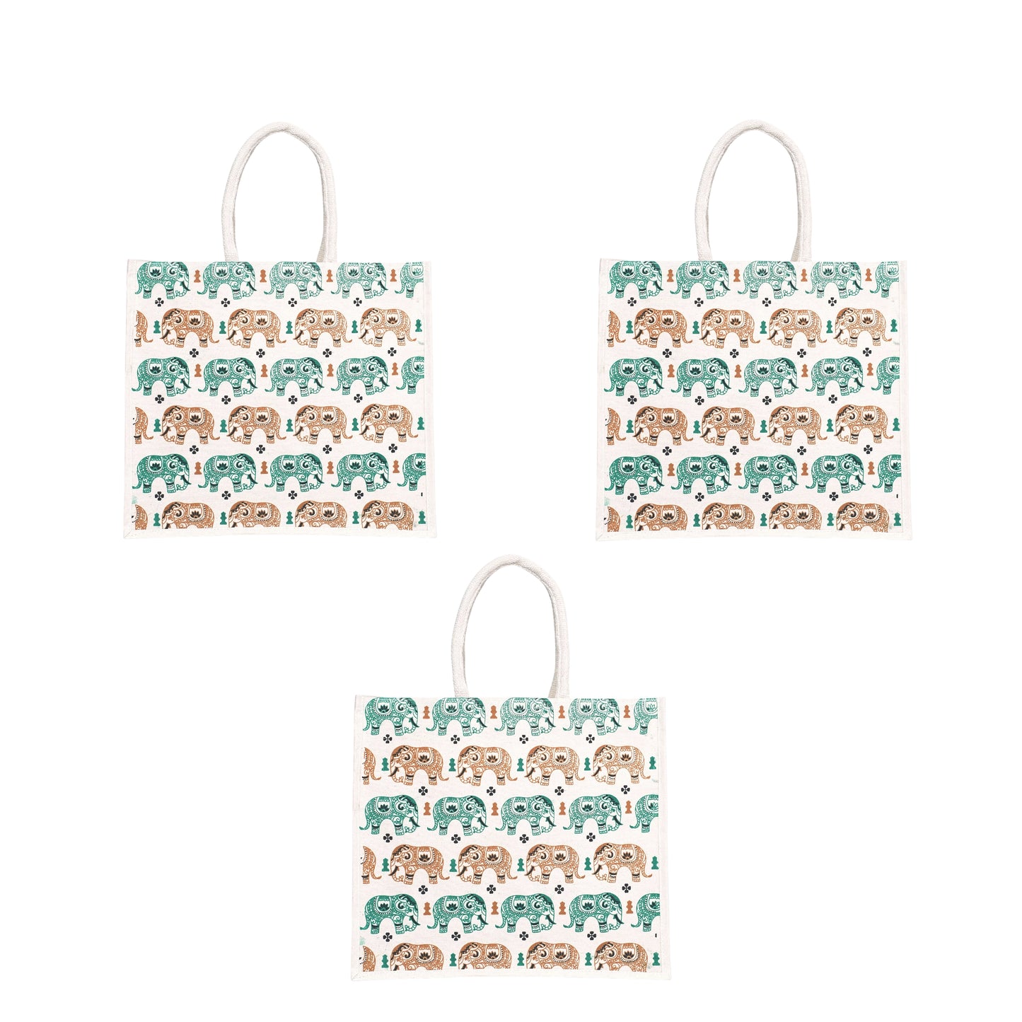 Elephant Print Canvas Tote Bag – Handmade Ethnic Eco-Friendly Shopping Bag (16×14×5 inch)