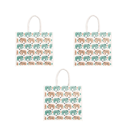 Elephant Print Canvas Tote Bag – Handmade Ethnic Eco-Friendly Shopping Bag (16×14×5 inch)