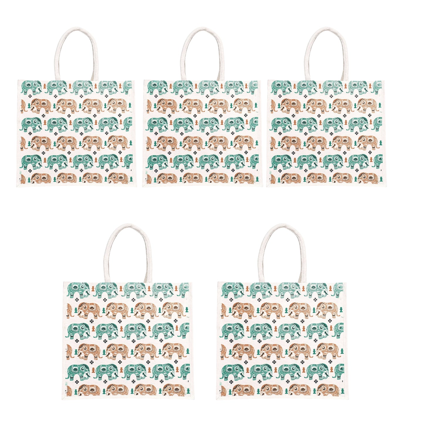 Elephant Print Canvas Tote Bag – Handmade Ethnic Eco-Friendly Shopping Bag (16×14×5 inch)