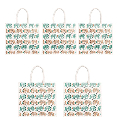 Elephant Print Canvas Tote Bag – Handmade Ethnic Eco-Friendly Shopping Bag (16×14×5 inch)
