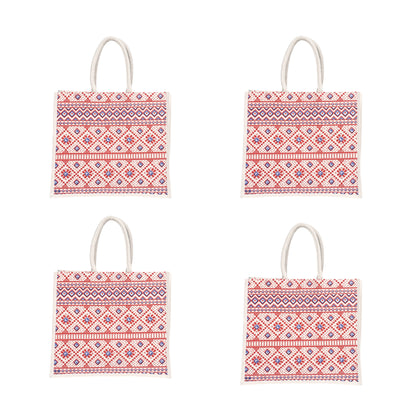 Red & White Printed Jute Shopping Bag – Eco-Friendly Reusable Tote (16×14×5 inch)