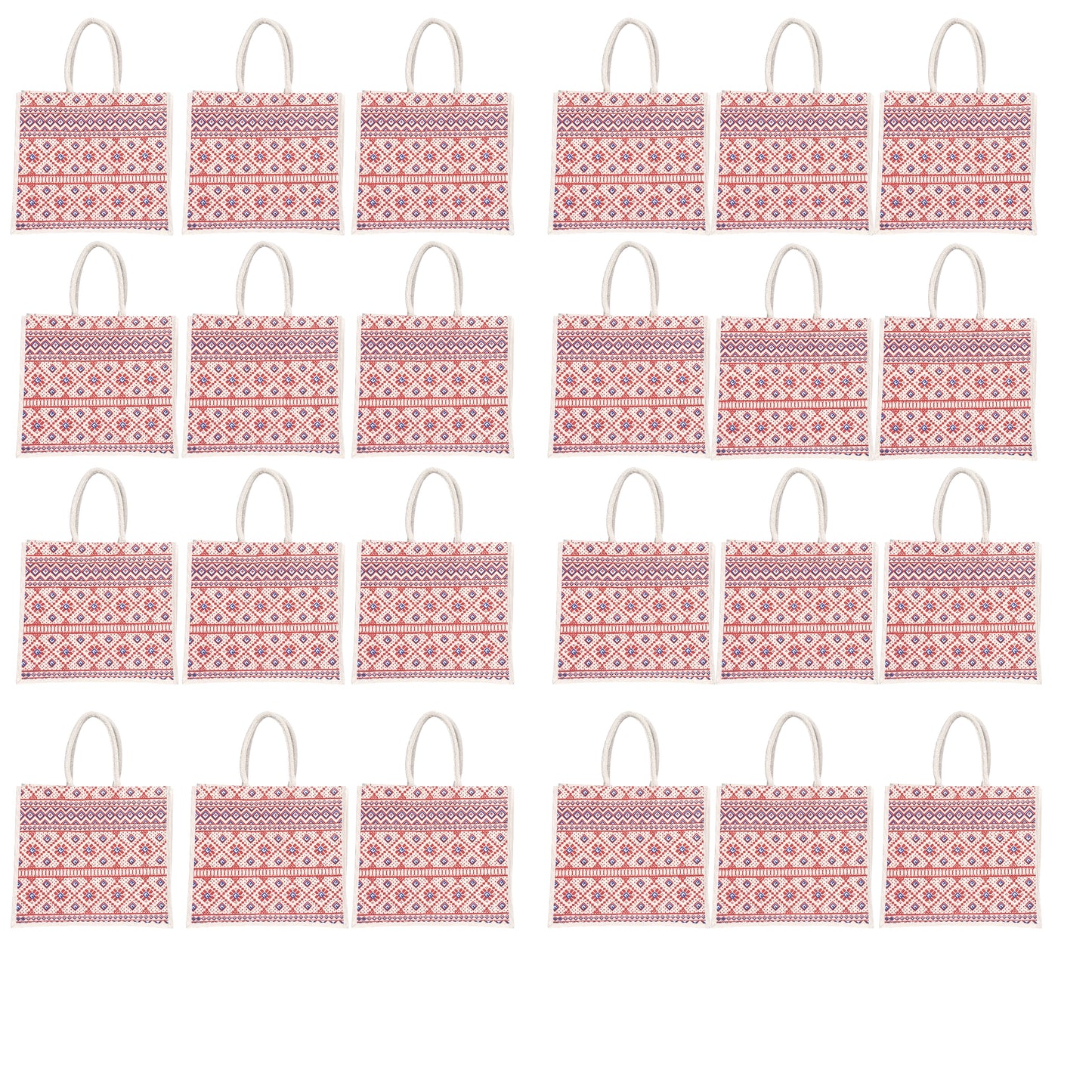 Red & White Printed Jute Shopping Bag – Eco-Friendly Reusable Tote (16×14×5 inch)