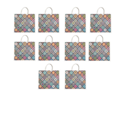 Colorful Geometric Printed Jute Shopping Bag | Eco-Friendly Reusable Tote | 16×14×5 Inch