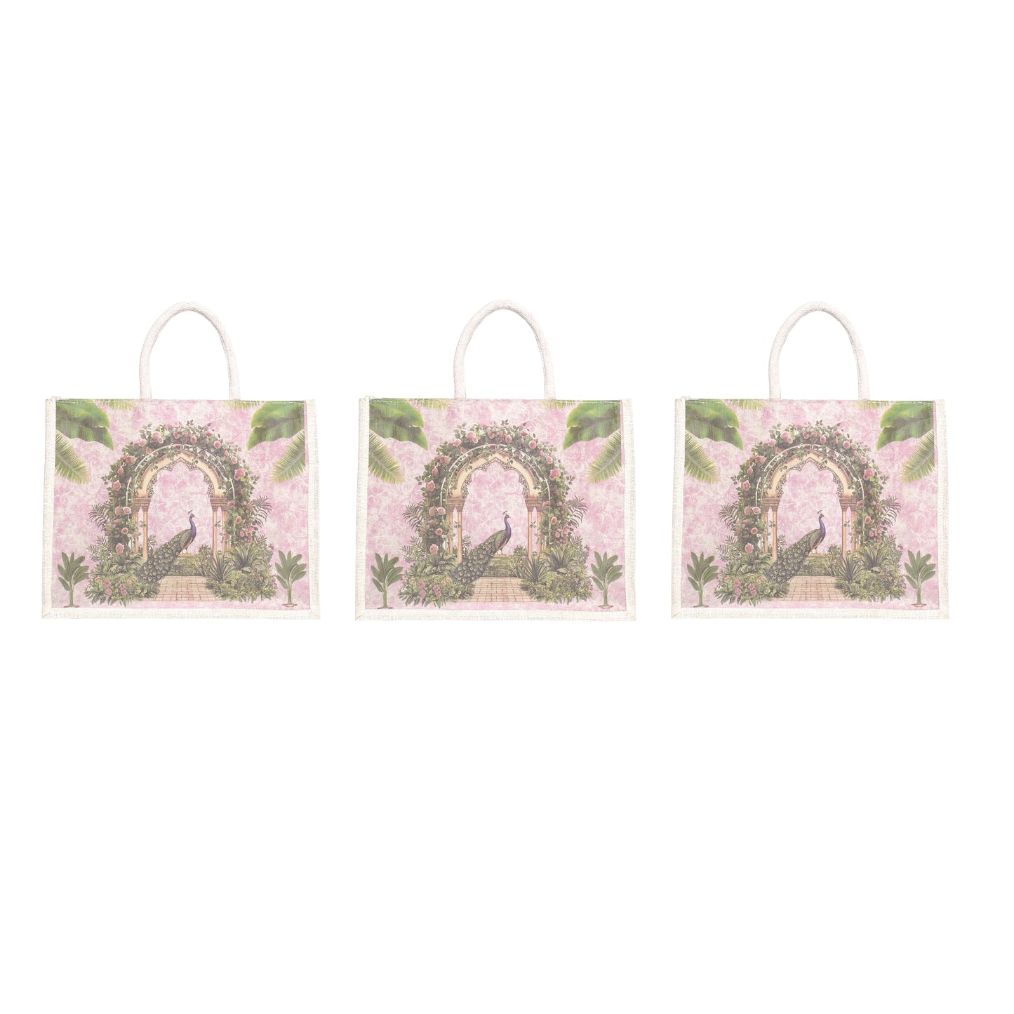 Designer Peacock Garden Jute Bag | Eco-Friendly Reusable Tote | Floral Printed Shopping Handbag (16×14×5 inch)