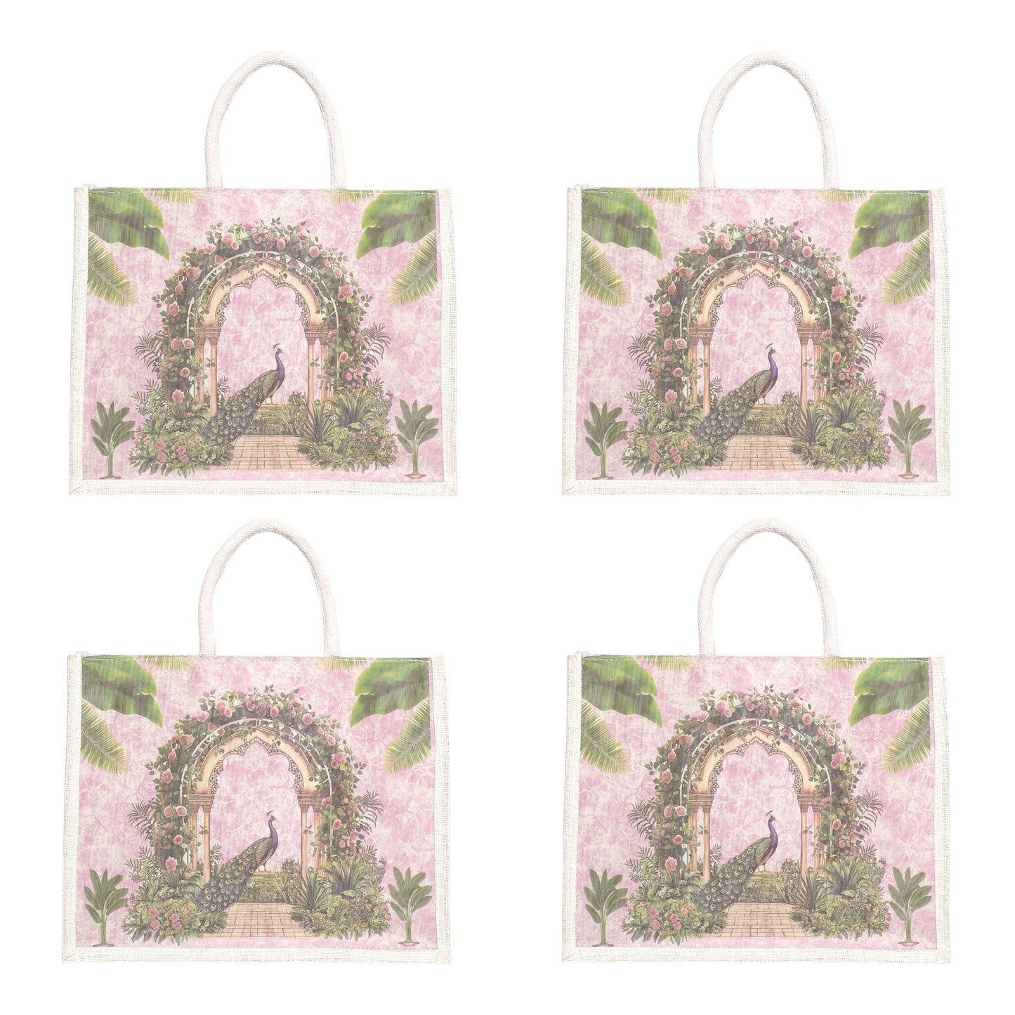 Designer Peacock Garden Jute Bag | Eco-Friendly Reusable Tote | Floral Printed Shopping Handbag (16×14×5 inch)
