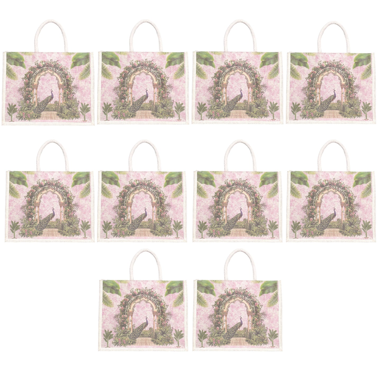 Designer Peacock Garden Jute Bag | Eco-Friendly Reusable Tote | Floral Printed Shopping Handbag (16×14×5 inch)