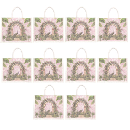 Designer Peacock Garden Jute Bag | Eco-Friendly Reusable Tote | Floral Printed Shopping Handbag (16×14×5 inch)