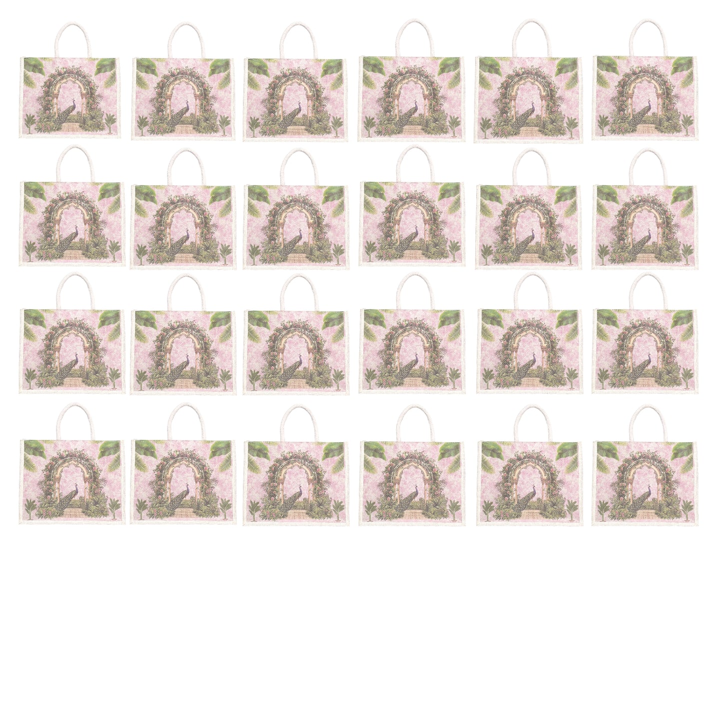 Designer Peacock Garden Jute Bag | Eco-Friendly Reusable Tote | Floral Printed Shopping Handbag (16×14×5 inch)