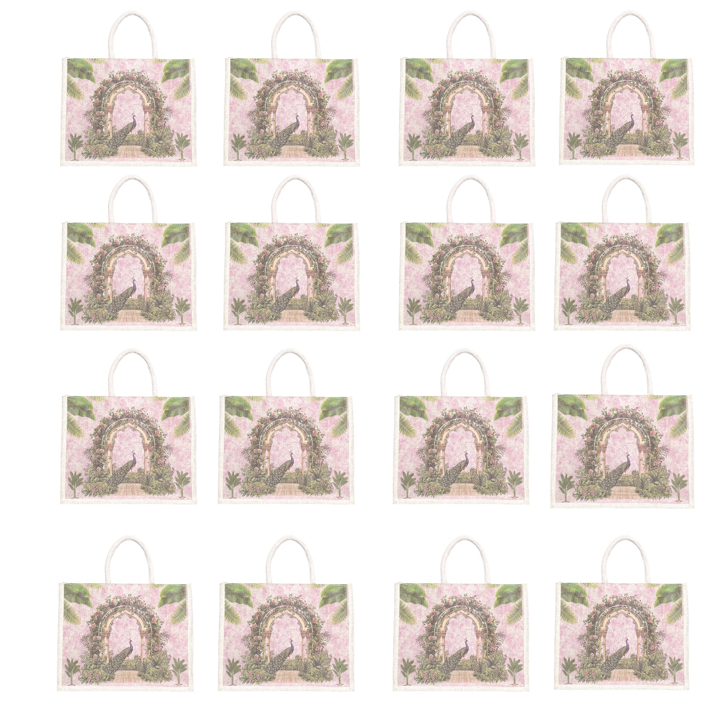 Designer Peacock Garden Jute Bag | Eco-Friendly Reusable Tote | Floral Printed Shopping Handbag (16×14×5 inch)