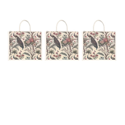 Premium Peacock Forest Printed Jute Bag | Eco-Friendly Reusable Tote | Floral Designer Shopping Bag (16×14×5 inch)