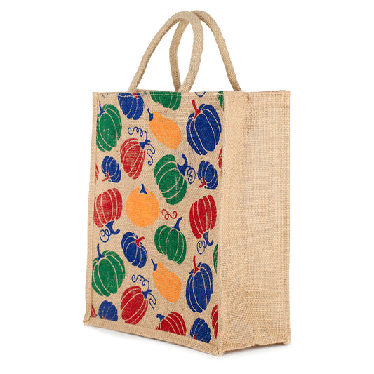 Pumpkin Design Jute Bag | Reusable Grocery/Vegetable Bag | Multi-Purpose Printed Lunch Tote | 33x29x12cm