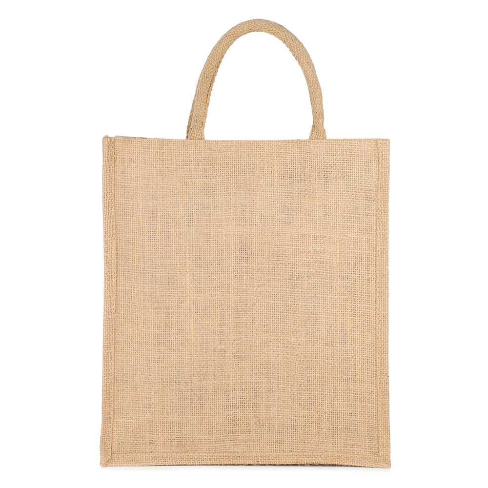 Floral Print Jute Bag | Eco-Friendly Reusable Tote for Grocery, Lunch, Shopping | Handcrafted | 33x29x12cm