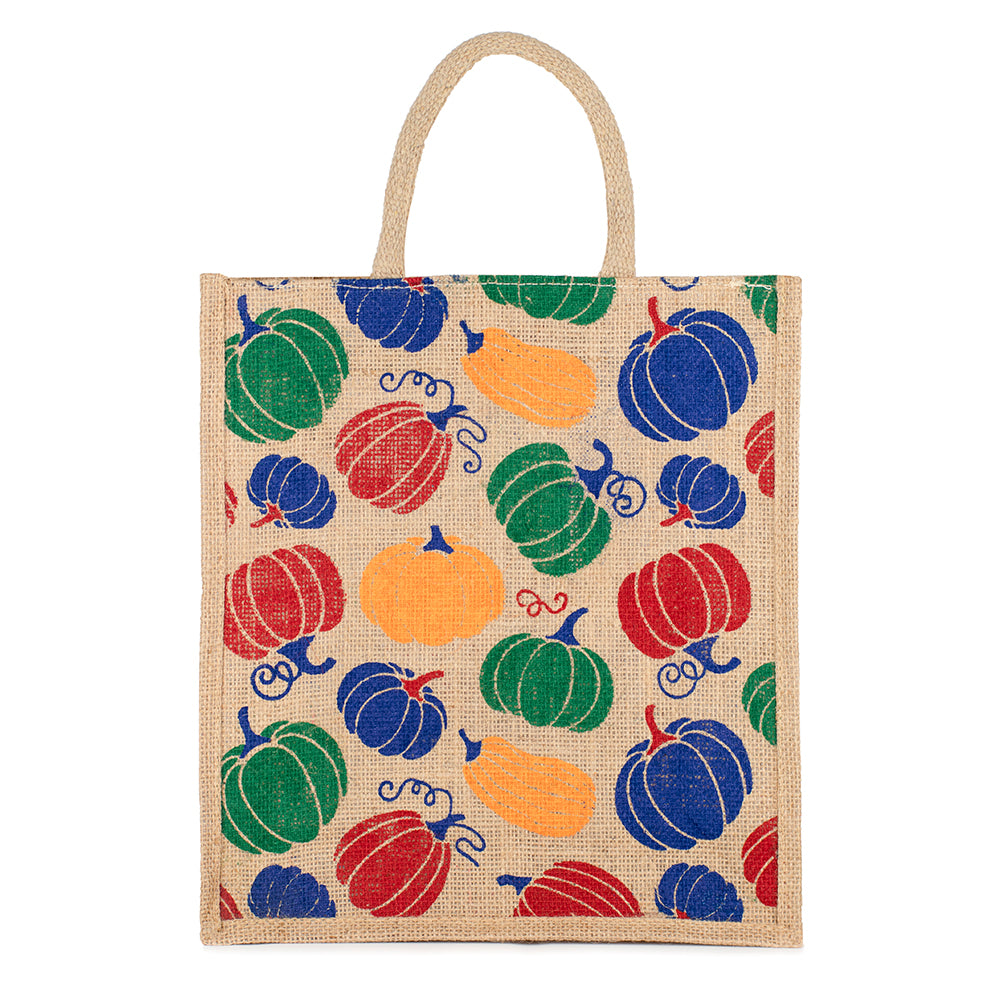 Pumpkin Design Jute Bag | Reusable Grocery/Vegetable Bag | Multi-Purpose Printed Lunch Tote | 33x29x12cm