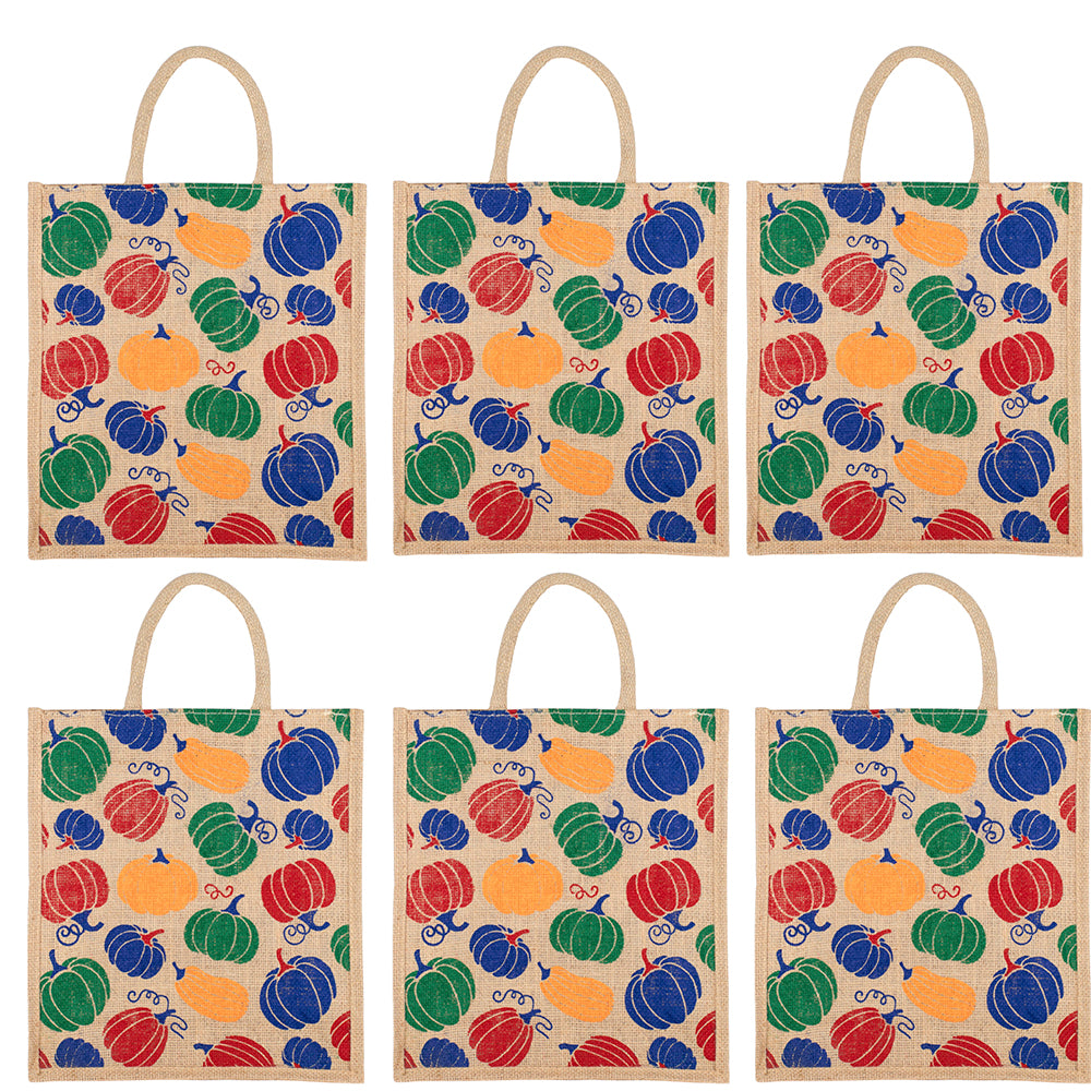 Pumpkin Design Jute Bag | Reusable Grocery/Vegetable Bag | Multi-Purpose Printed Lunch Tote | 33x29x12cm