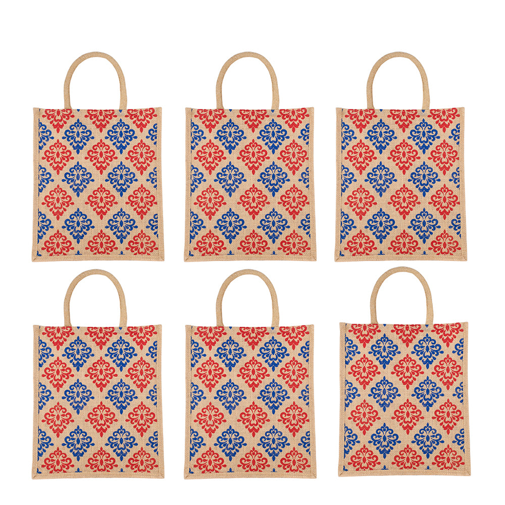 Floral Print Jute Bag | Eco-Friendly Reusable Tote for Grocery, Lunch, Shopping | Handcrafted | 33x29x12cm