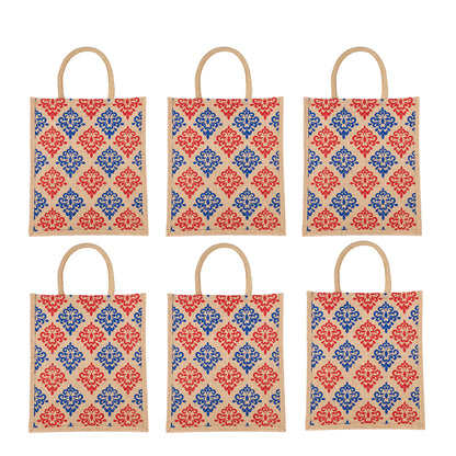 Floral Print Jute Bag | Eco-Friendly Reusable Tote for Grocery, Lunch, Shopping | Handcrafted | 33x29x12cm