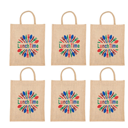LunchTime Jute Bag | Reusable Lunch & Grocery Carry Bag | Eco-Friendly Printed Tote with Zipper | 33x29x12cm