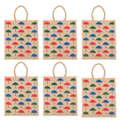 Umbrella Print Jute Bag | Eco-Friendly Reusable Shopping Tote | Zipper Closure | 33x29x12cm