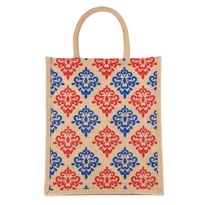 Floral Print Jute Bag | Eco-Friendly Reusable Tote for Grocery, Lunch, Shopping | Handcrafted | 33x29x12cm