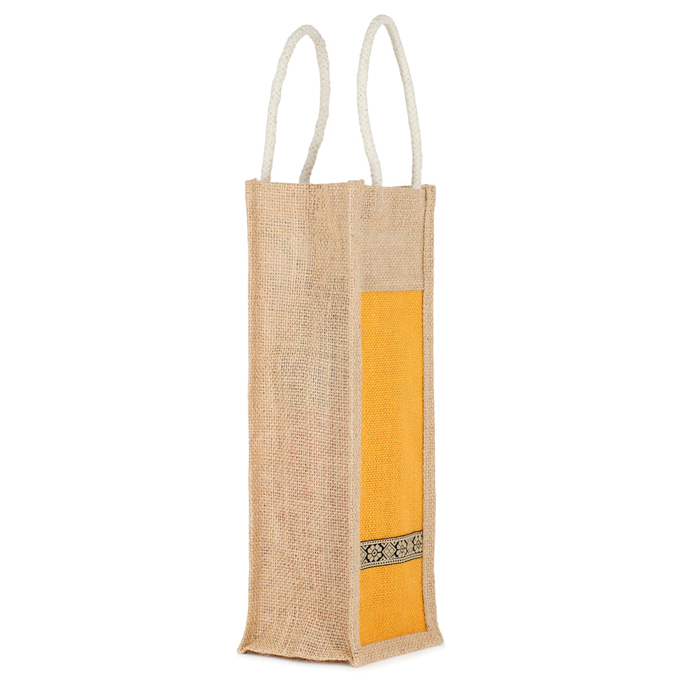 Set of 3 Eco-Friendly Jute Water Bottle Bags | Reusable Bottle Covers with Cotton Handles | Fits 1.5 to 2 Litre Bottles | Size 5x15x4.5 Inch
