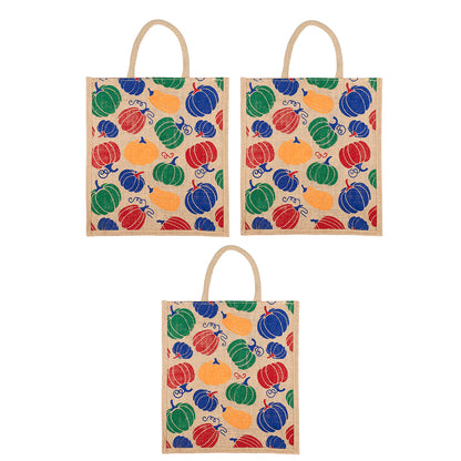 Pumpkin Design Jute Bag | Reusable Grocery/Vegetable Bag | Multi-Purpose Printed Lunch Tote | 33x29x12cm