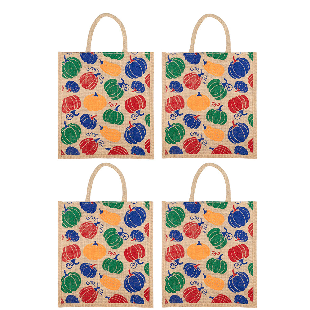 Pumpkin Design Jute Bag | Reusable Grocery/Vegetable Bag | Multi-Purpose Printed Lunch Tote | 33x29x12cm