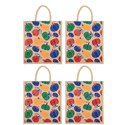 Pumpkin Design Jute Bag | Reusable Grocery/Vegetable Bag | Multi-Purpose Printed Lunch Tote | 33x29x12cm