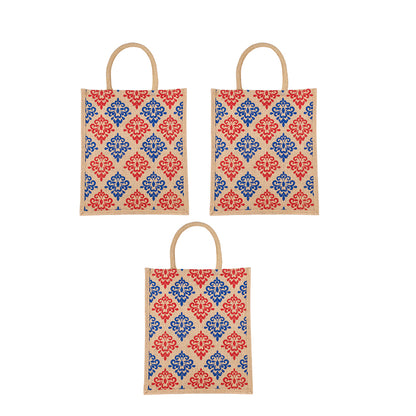 Floral Print Jute Bag | Eco-Friendly Reusable Tote for Grocery, Lunch, Shopping | Handcrafted | 33x29x12cm