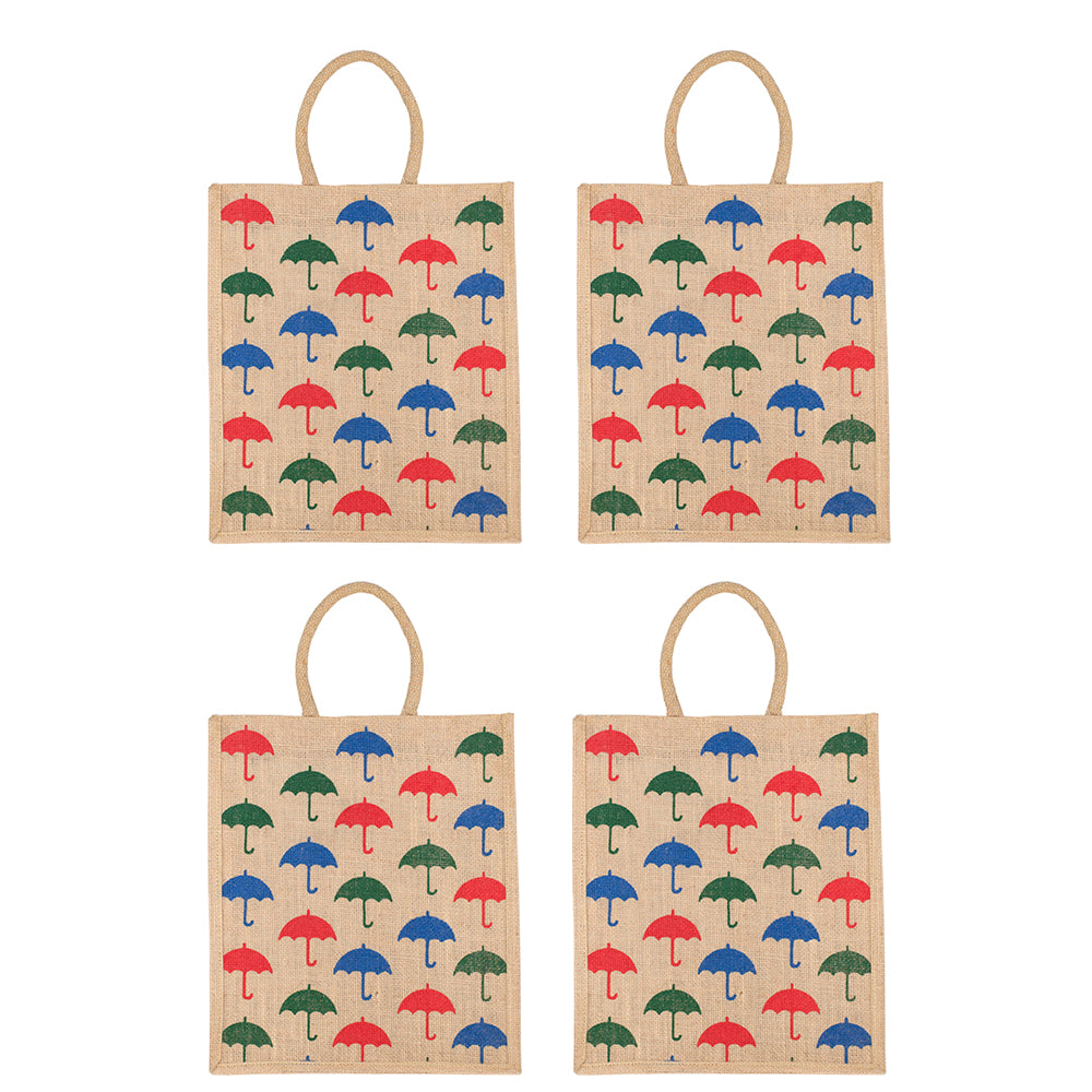 Umbrella Print Jute Bag | Eco-Friendly Reusable Shopping Tote | Zipper Closure | 33x29x12cm