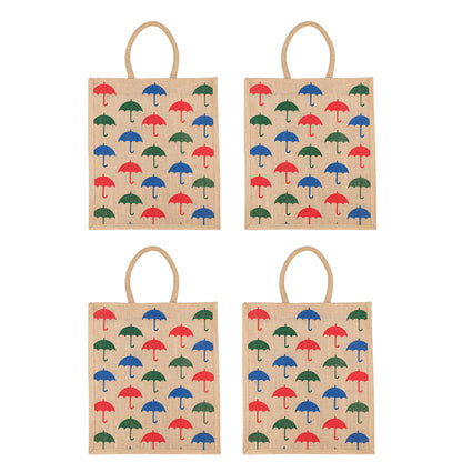 Umbrella Print Jute Bag | Eco-Friendly Reusable Shopping Tote | Zipper Closure | 33x29x12cm