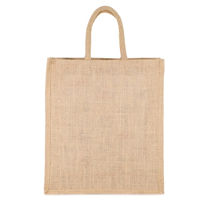 Yoga Print Jute Bag | Multipurpose Reusable Lunch & Grocery Bag | Handcrafted with Zipper | 33x29x12cm