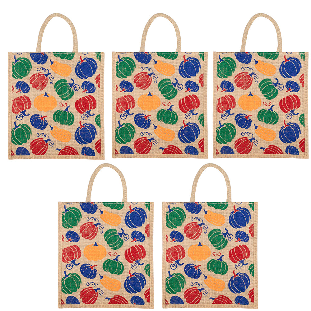 Pumpkin Design Jute Bag | Reusable Grocery/Vegetable Bag | Multi-Purpose Printed Lunch Tote | 33x29x12cm