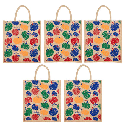 Pumpkin Design Jute Bag | Reusable Grocery/Vegetable Bag | Multi-Purpose Printed Lunch Tote | 33x29x12cm
