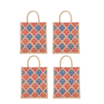 Floral Print Jute Bag | Eco-Friendly Reusable Tote for Grocery, Lunch, Shopping | Handcrafted | 33x29x12cm