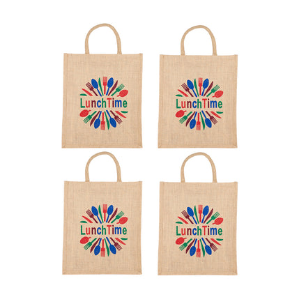 LunchTime Jute Bag | Reusable Lunch & Grocery Carry Bag | Eco-Friendly Printed Tote with Zipper | 33x29x12cm