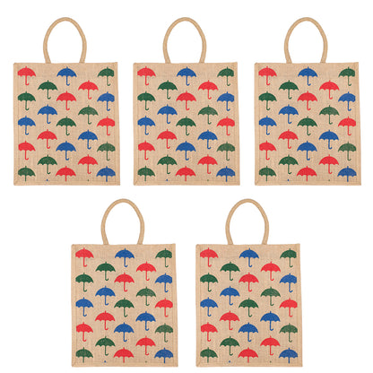Umbrella Print Jute Bag | Eco-Friendly Reusable Shopping Tote | Zipper Closure | 33x29x12cm
