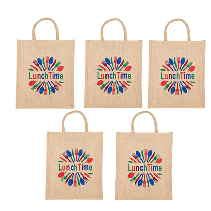 LunchTime Jute Bag | Reusable Lunch & Grocery Carry Bag | Eco-Friendly Printed Tote with Zipper | 33x29x12cm