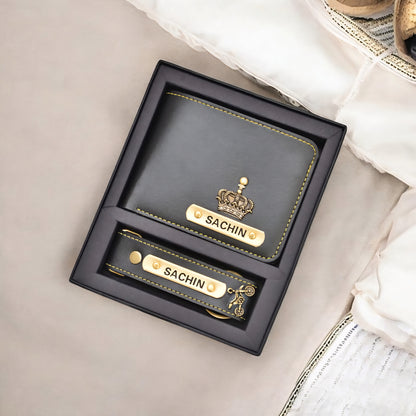 Etchvara Personalized Men’s Wallet & Keychain – Gift Set