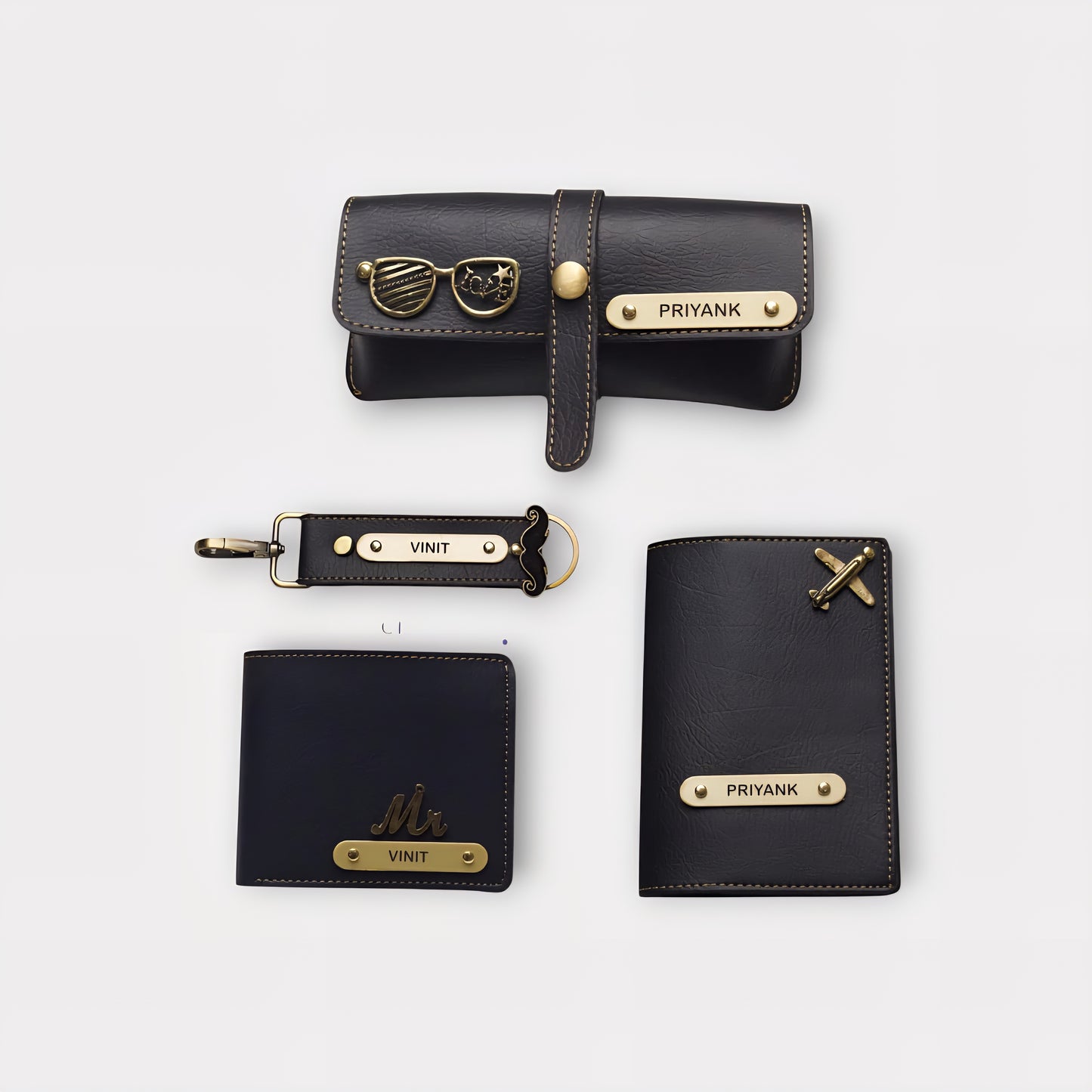 Etchvara 4-in-1 Personalized Leather Gift Set for Men – Wallet, Passport, Eyewear Case