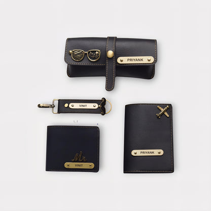 Etchvara 4-in-1 Personalized Leather Gift Set for Men – Wallet, Passport, Eyewear Case