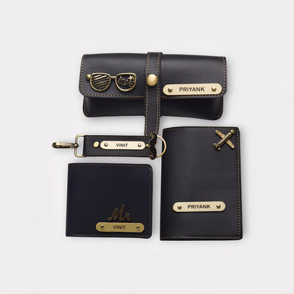 Etchvara 4-in-1 Personalized Leather Gift Set for Men – Wallet, Passport, Eyewear Case