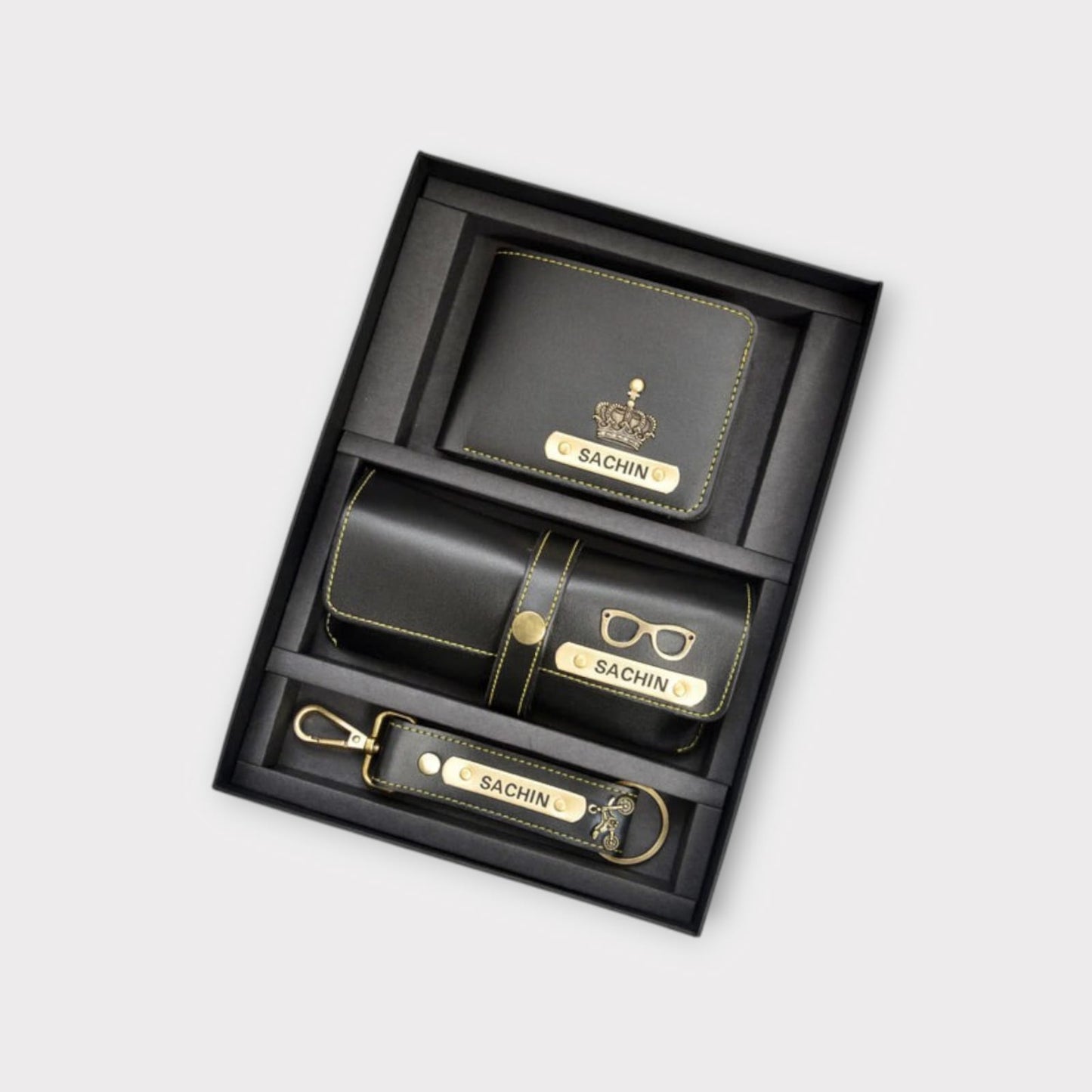 Etchvara Personalized Men’s Leather Gift Set – 3-in-1 Combo