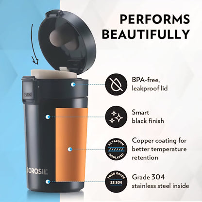 300ml Stainless Steel Coffee Mug – Vacuum Insulated Travel Tumbler with Flip Lid & Mesh Filter, Hot & Cold Beverage Mug, Gift for Men & Women