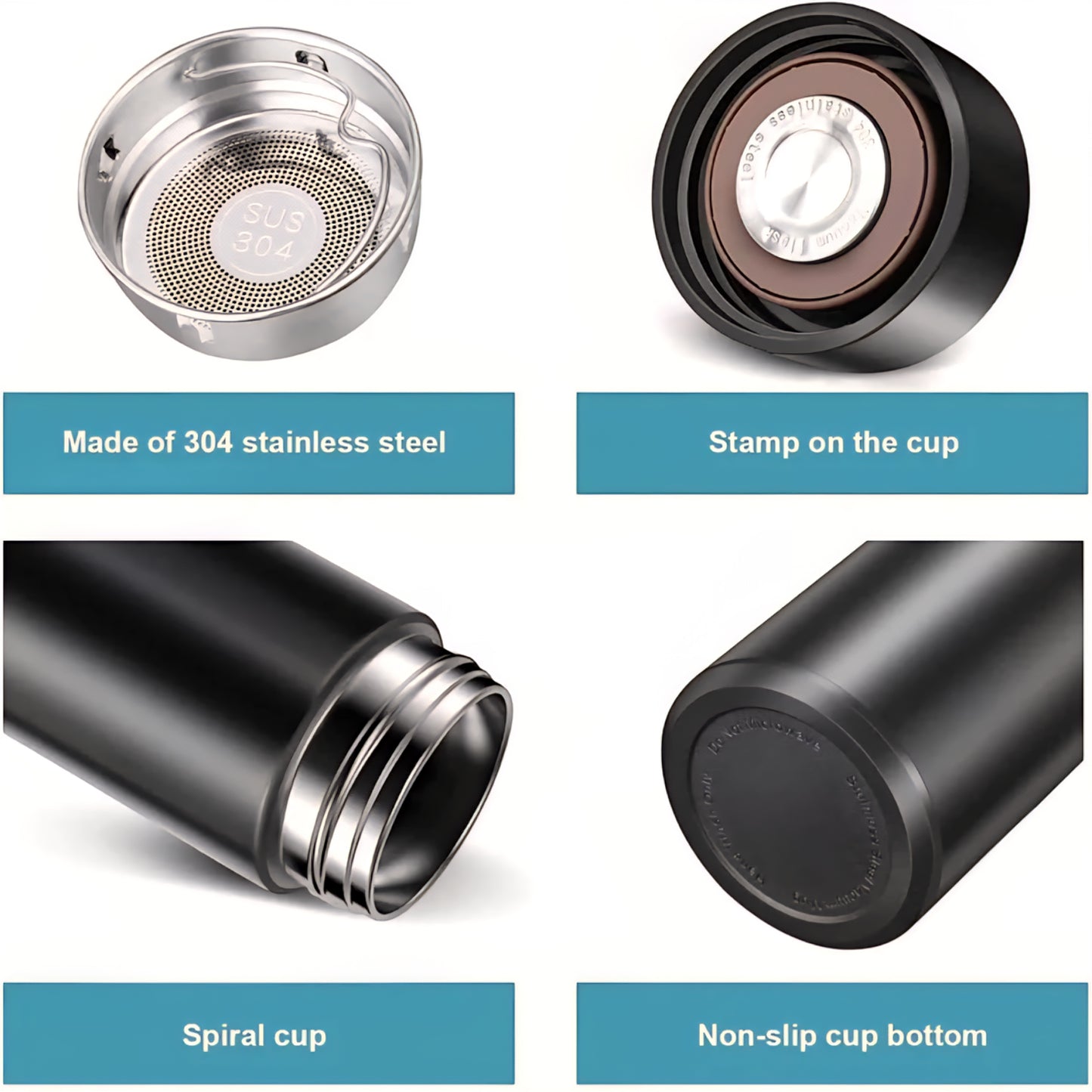 Smart LED Temperature Bottle | 500ml Insulated Steel Flask | Hot & Cold Thermos for Travel, Gym & Office (Black)